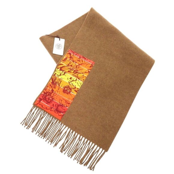 HERMES Cashmere Brown Orange Scarf Luxurious 0695HERMES - Picture 3 of 9
